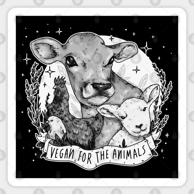 Vegan For The Animals [b&w] Sticker by chiaraLBart